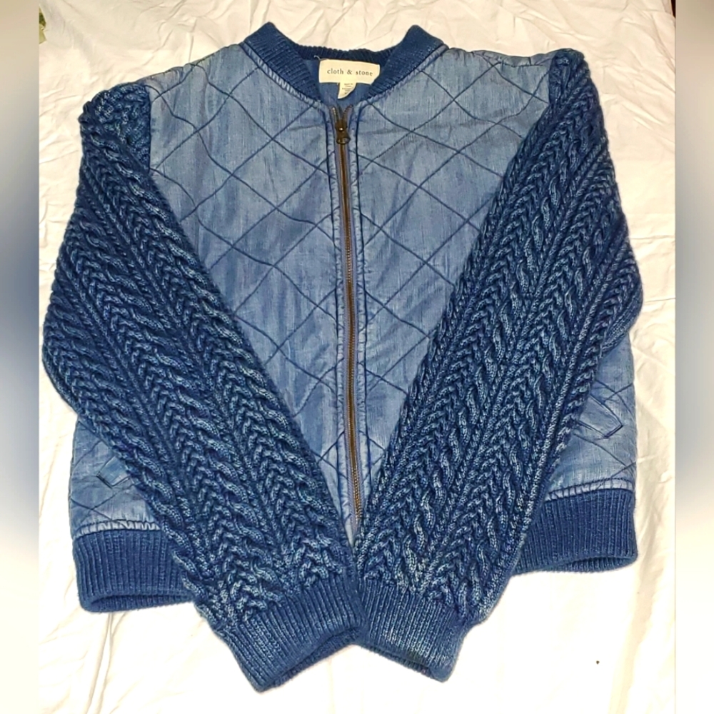 VG Cloth & Stone Blue Quilted Bomber Jacket XS